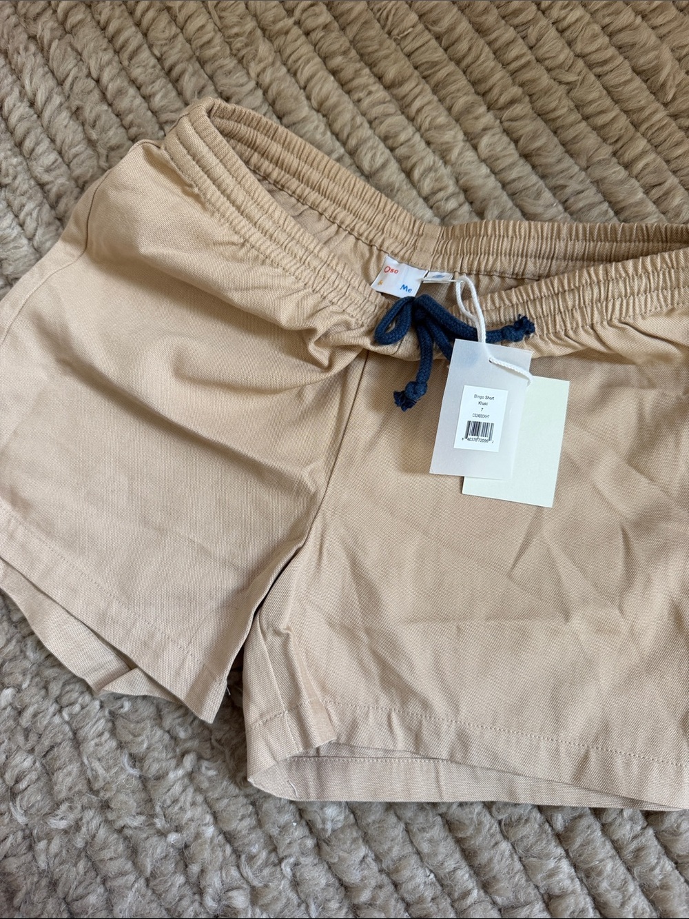 Kids Drawstring Beige Shorts with Navy Tie